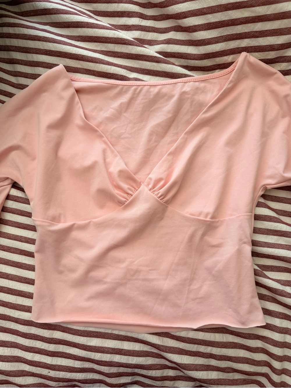 Soft Pink V-Neck Short Sleeve Top 3/4 sleeve